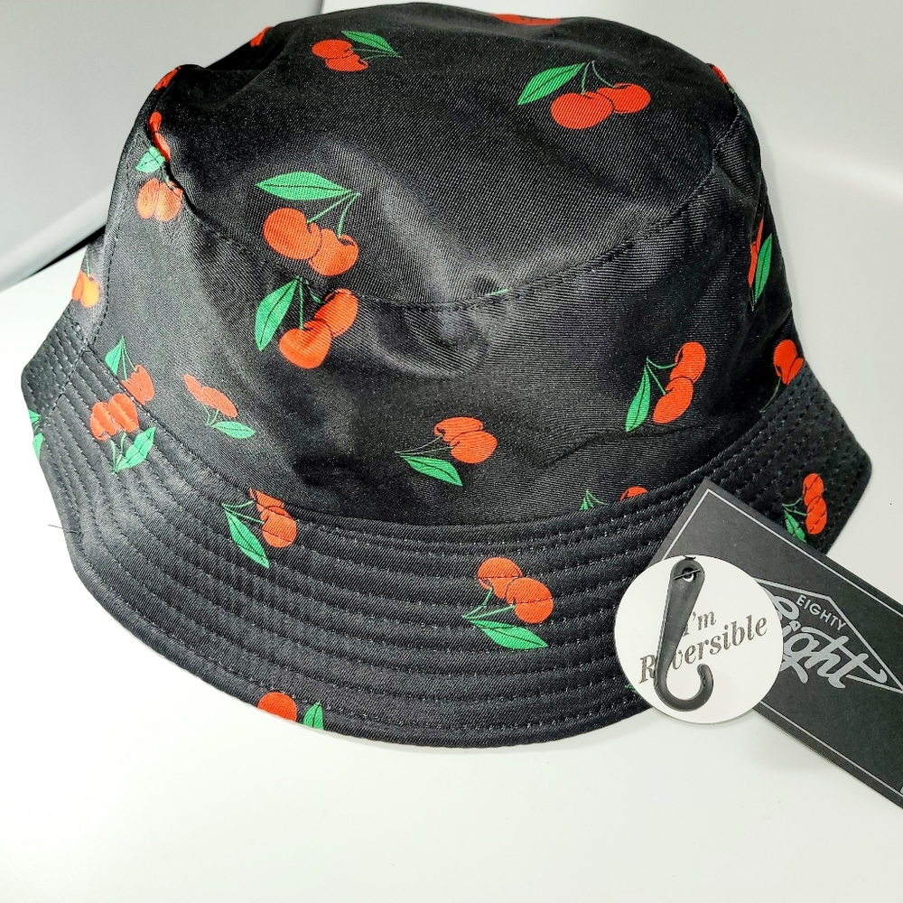 NWT-❤️-EIGHTYEIGHT-Reversible Bucket Hat-Cherry Print